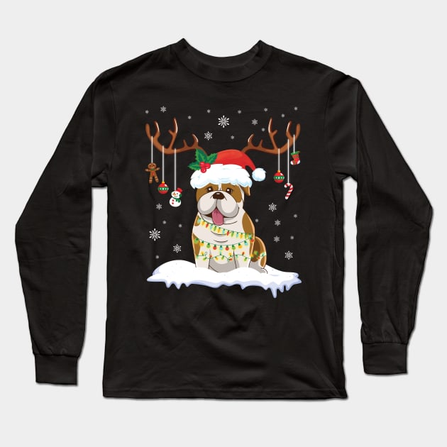 English Bulldog Reindeer Santa Noel Costume Dancing On Snow Long Sleeve T-Shirt by bakhanh123